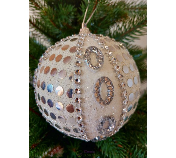 Новорічні кулі білі зі сріблястим декором Ø100мм, ціна за набір 2 шт (SH312)